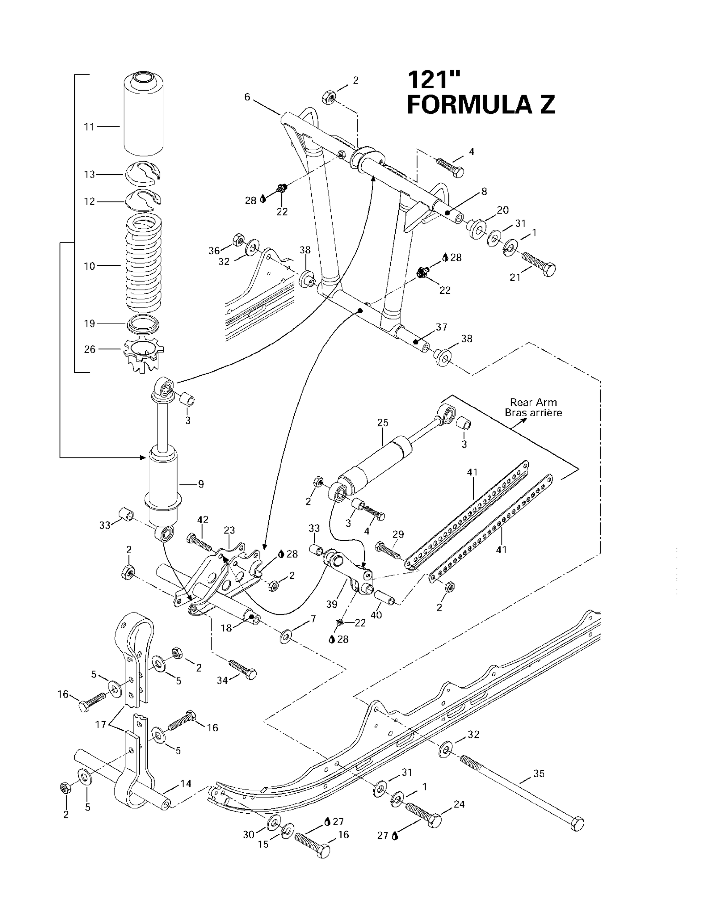 Схема узла: Front Arm, Rear Suspension 121”