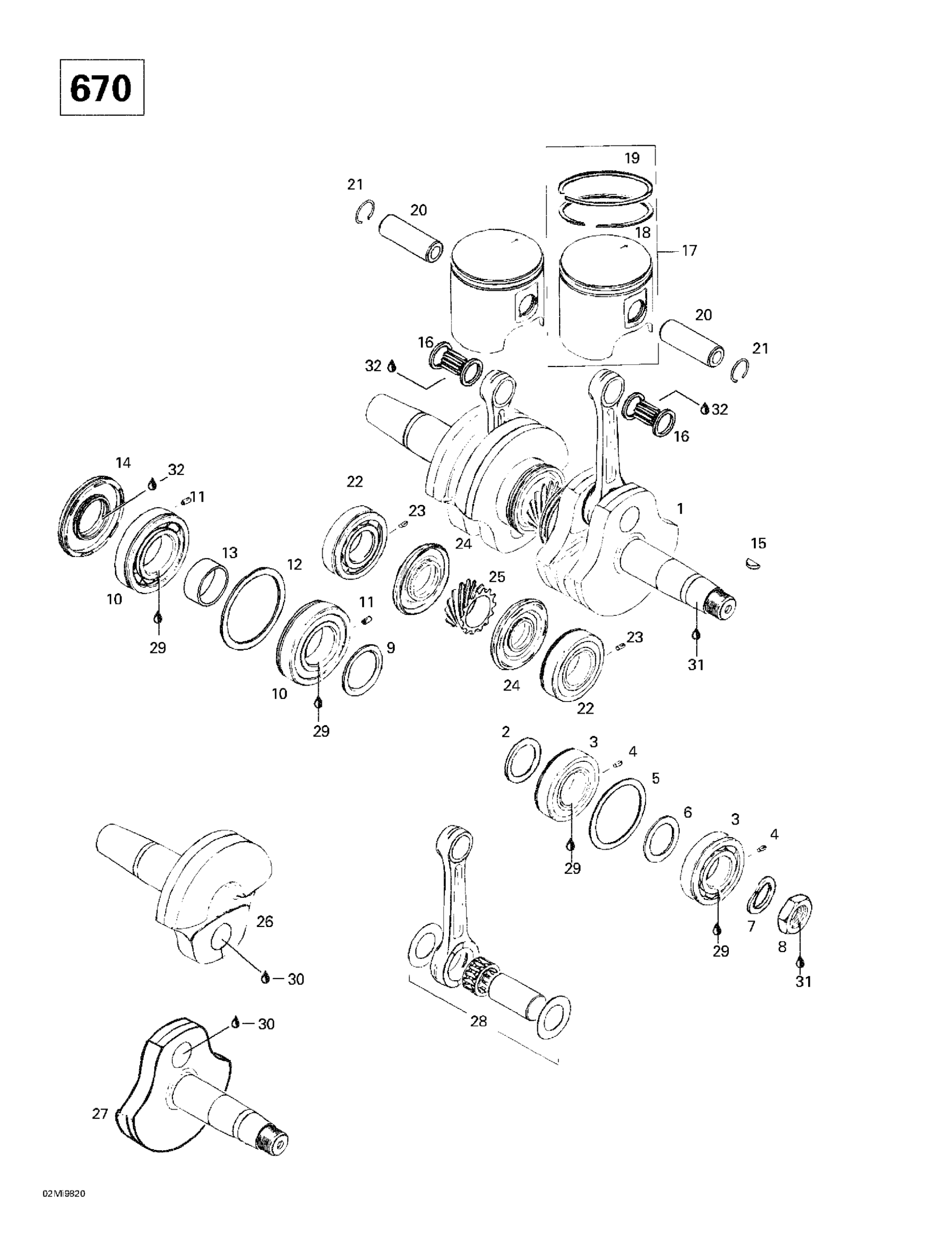 Схема узла: Crankshaft And Pistons (670)