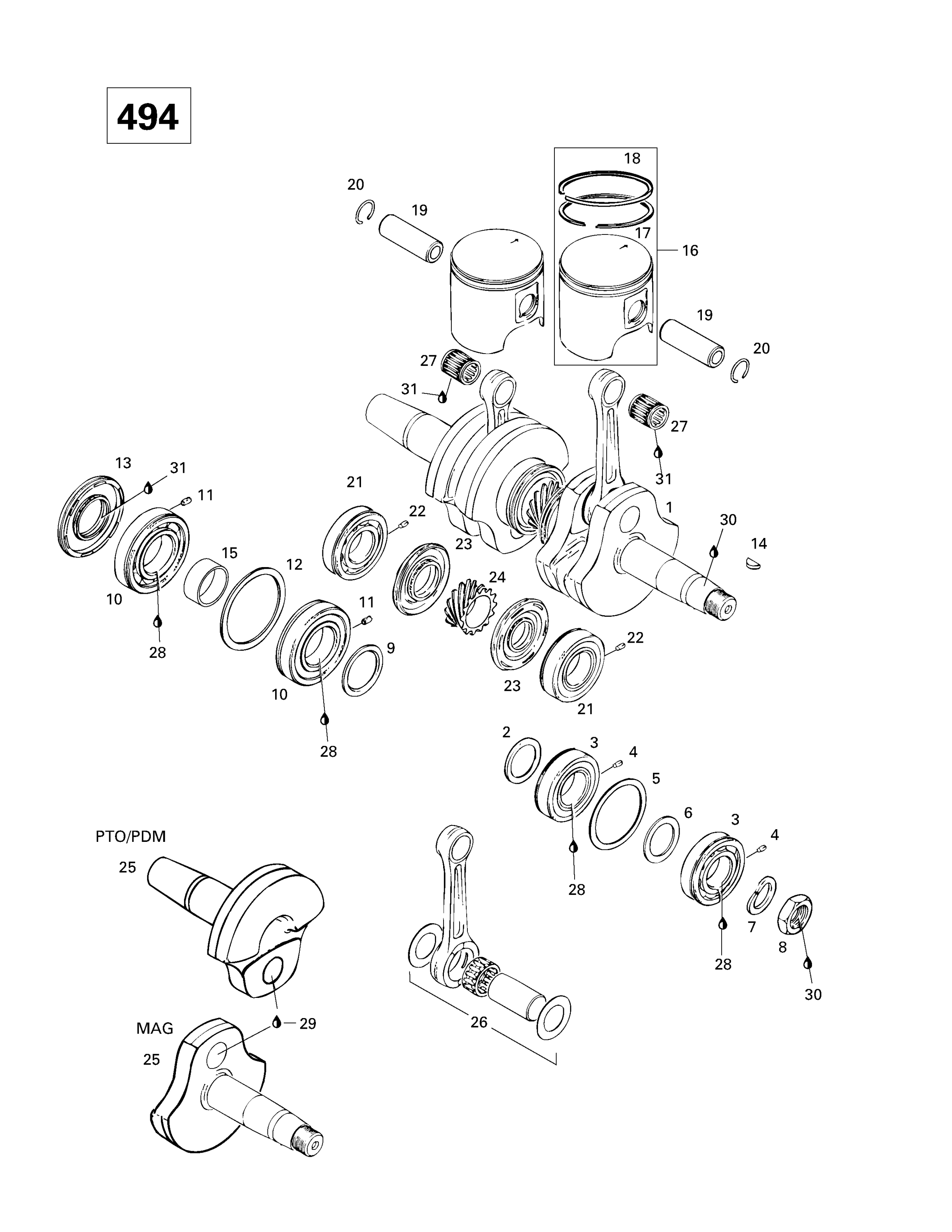 Схема узла: Crankshaft And Pistons (494)