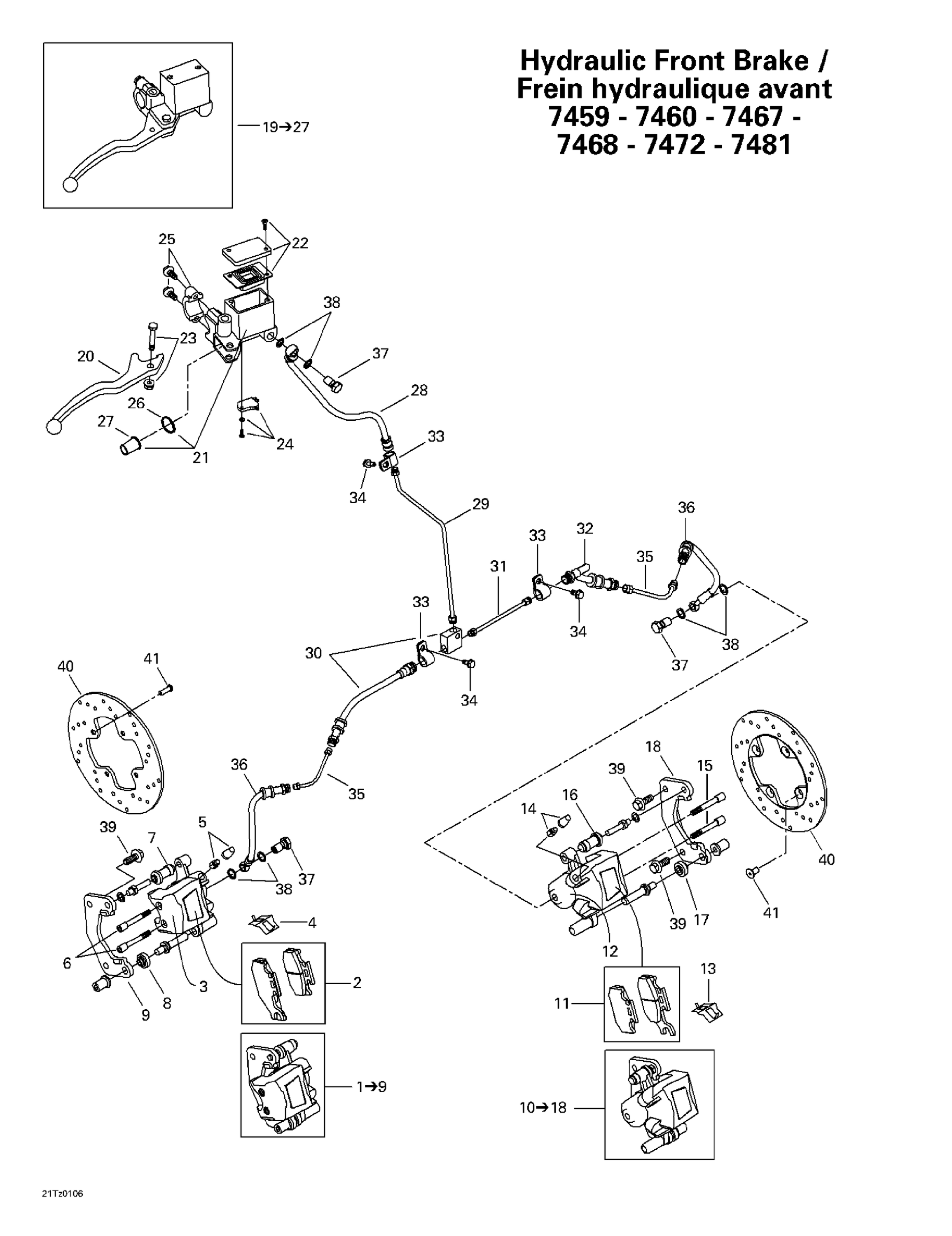 Схема узла: Hydraulic Front Brake (7459 - 7460 - 7467 - 7468 - 7472 - 7481)