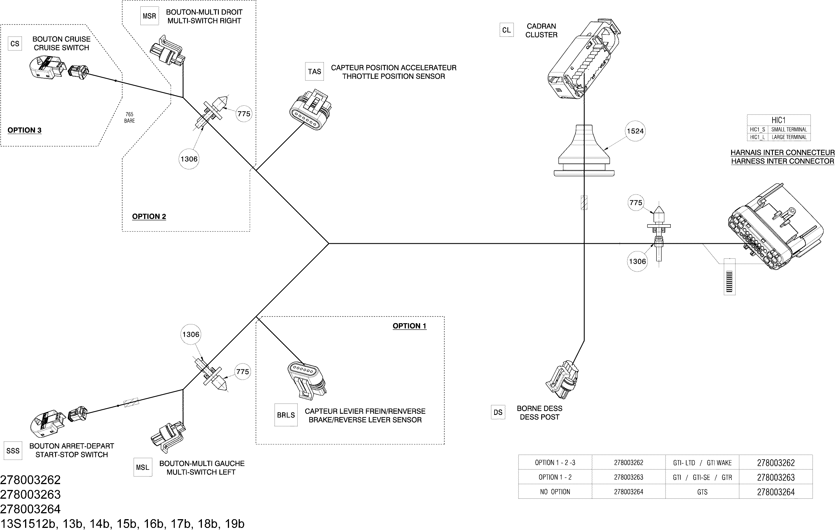 Схема узла: Electrical Harness - Steering Harness - 278003262-263-264 (Refer to Electrical System for Model)