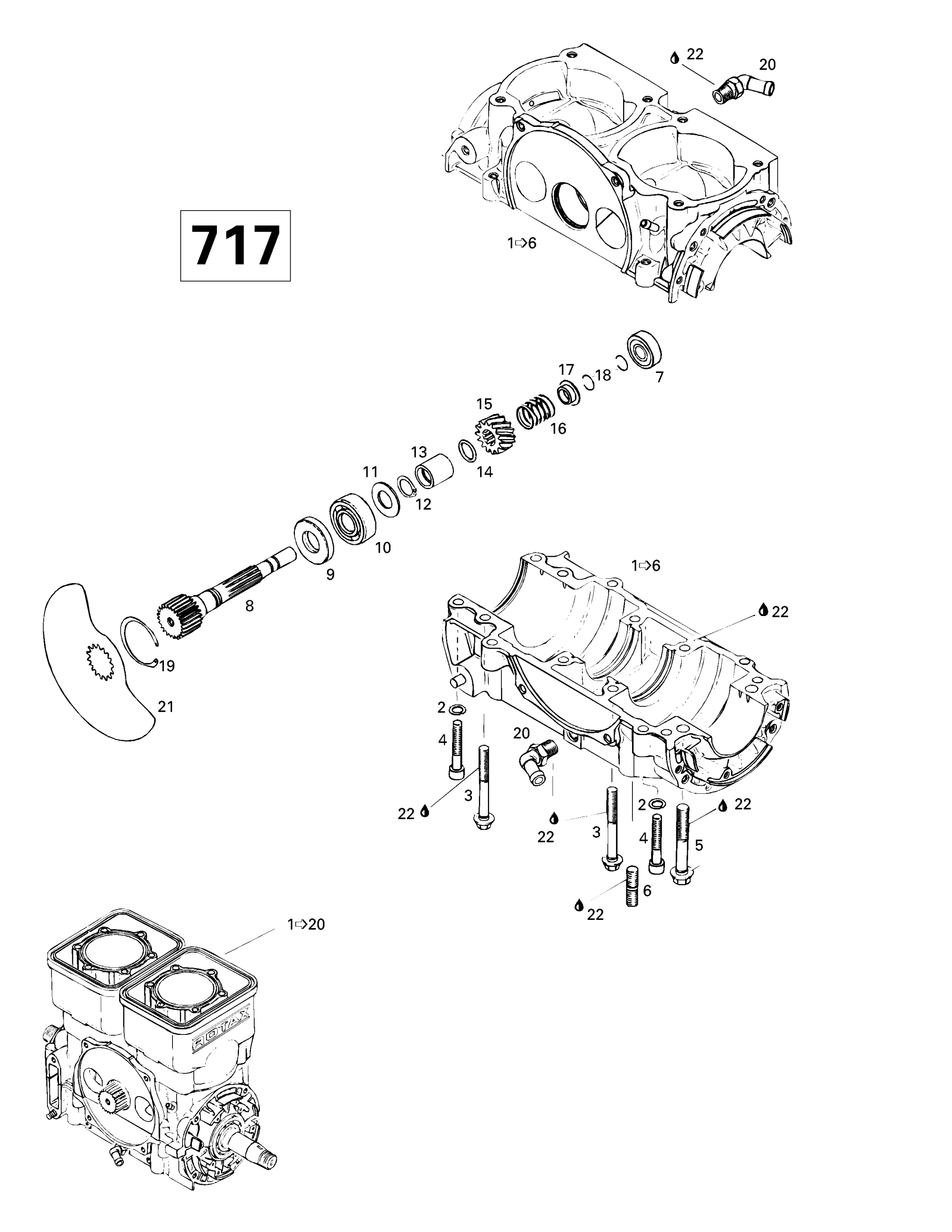 Схема узла: Crankcase, Rotary Valve (717)