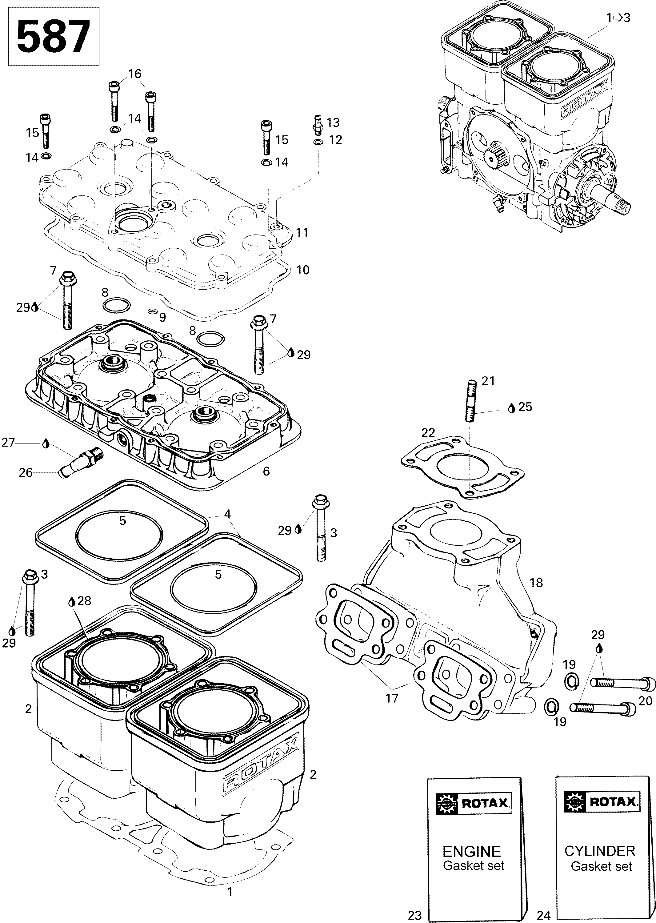 Схема узла: Cylinder And Exhaust Manifold 587