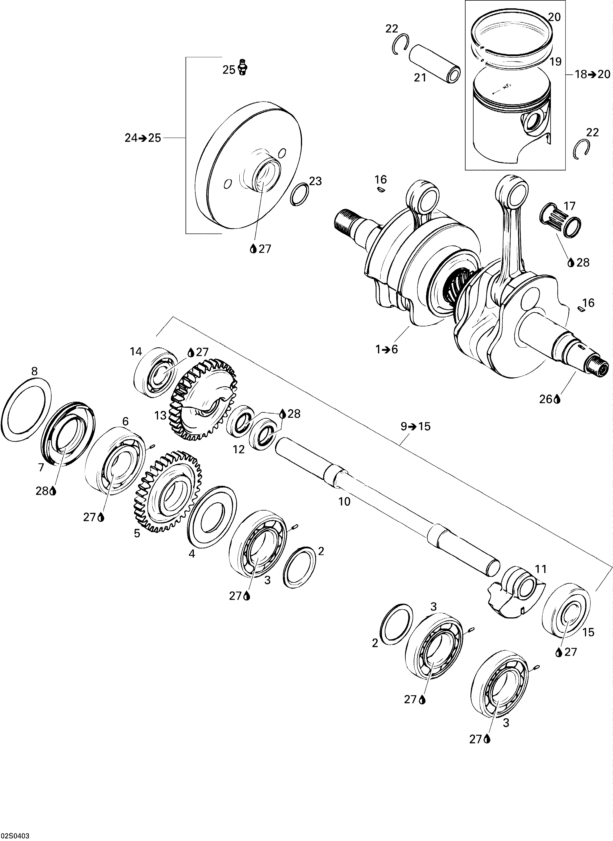 Схема узла: Crankshaft, Pistons And Balance Shaft