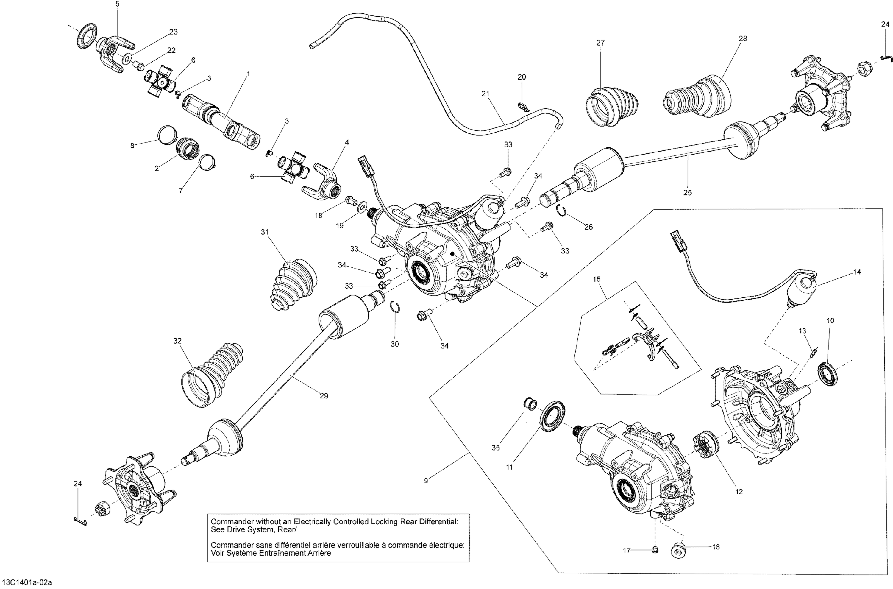 Схема узла: Drive System, Rear - With Locking Rear Differential_13C1401a