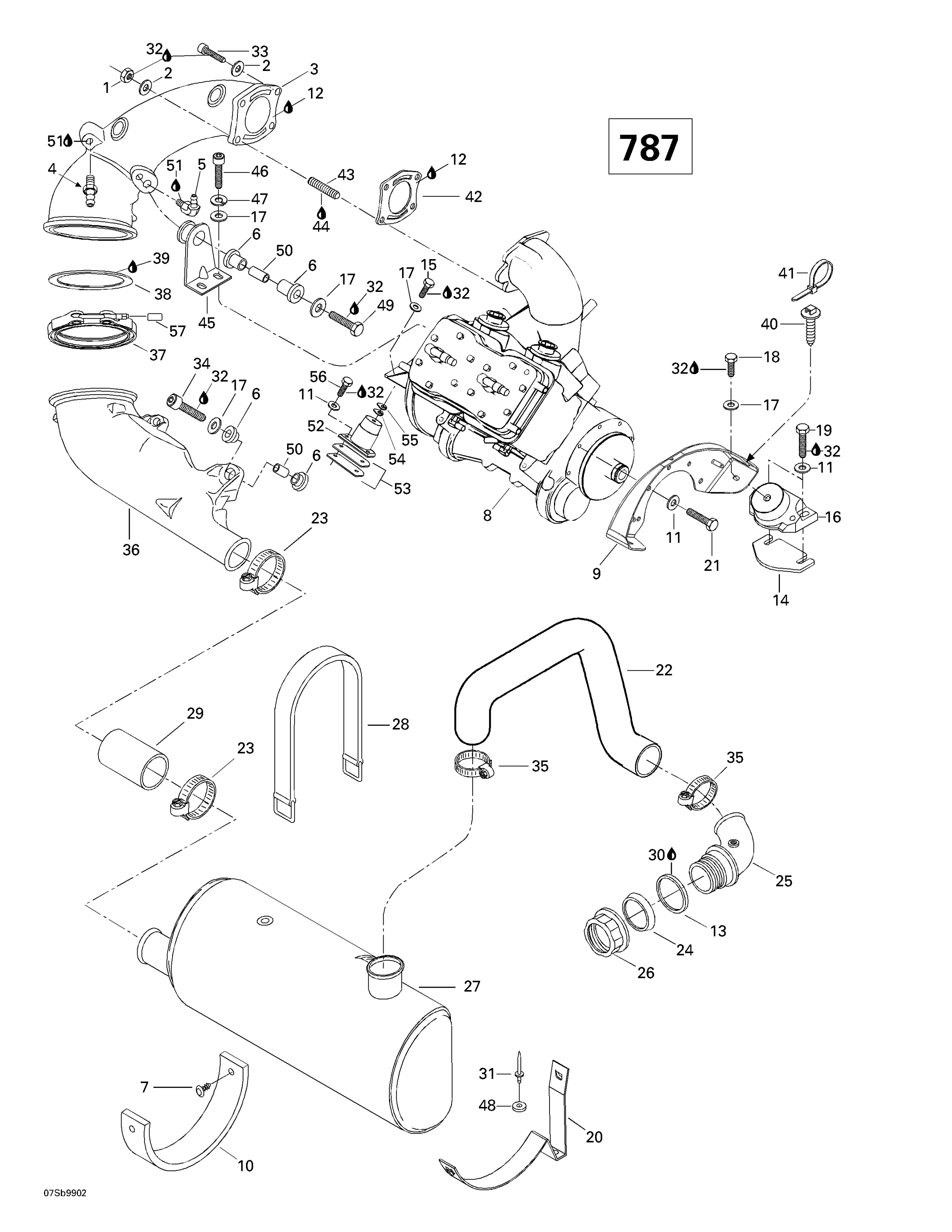 Схема узла: Engine Support And Muffler (787)
