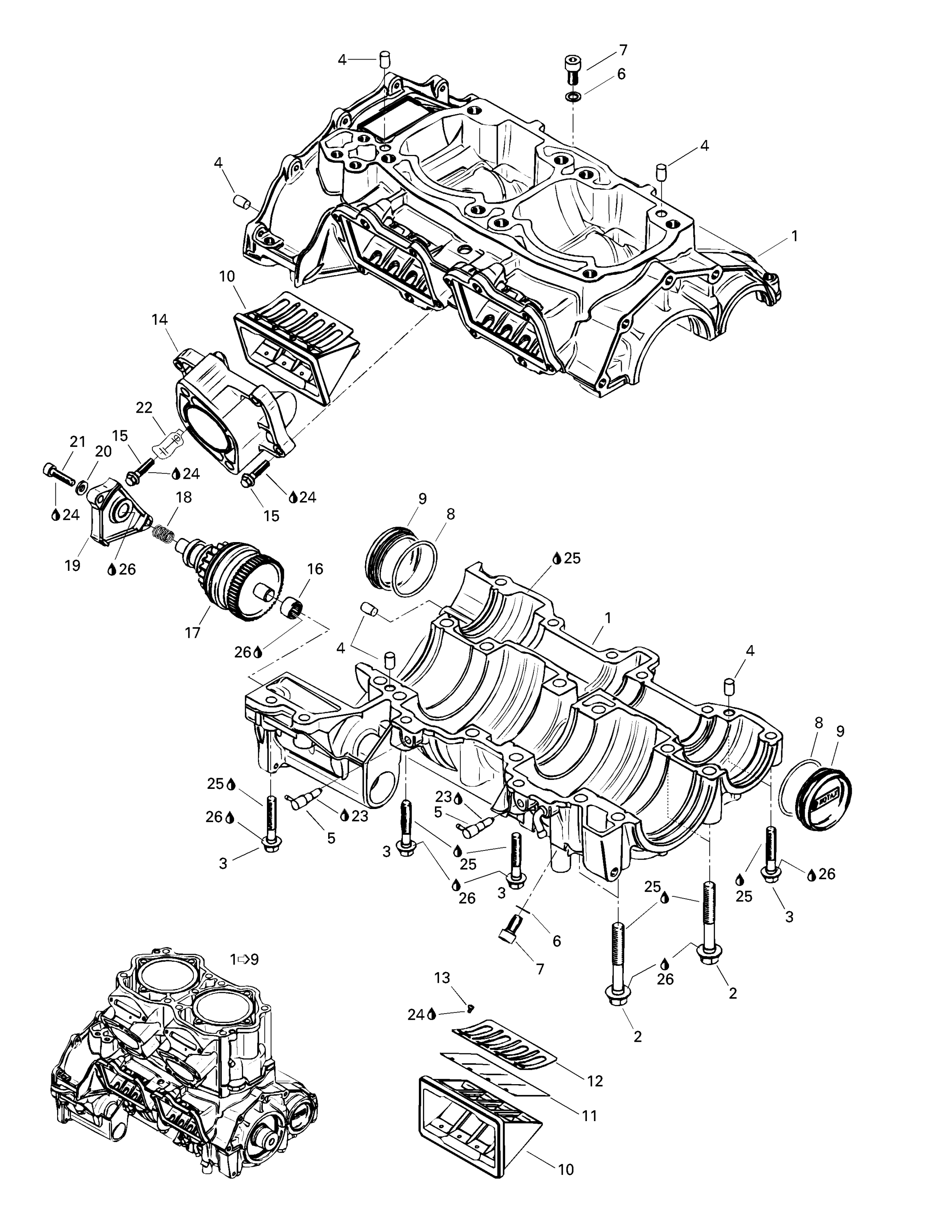Схема узла: Crankcase, Rotary Valve