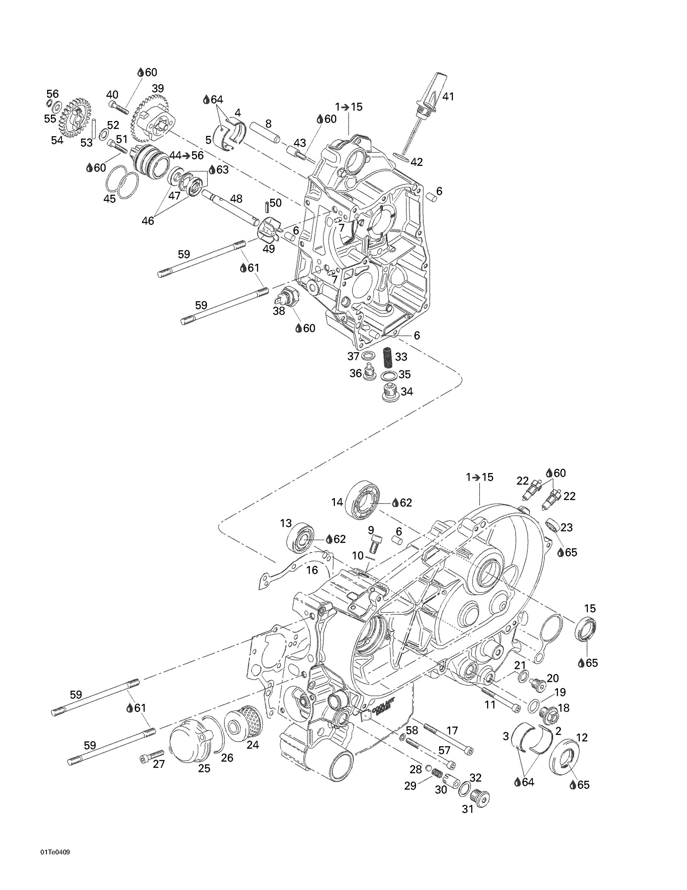 Crankcase, Water Pump And Oil Pump