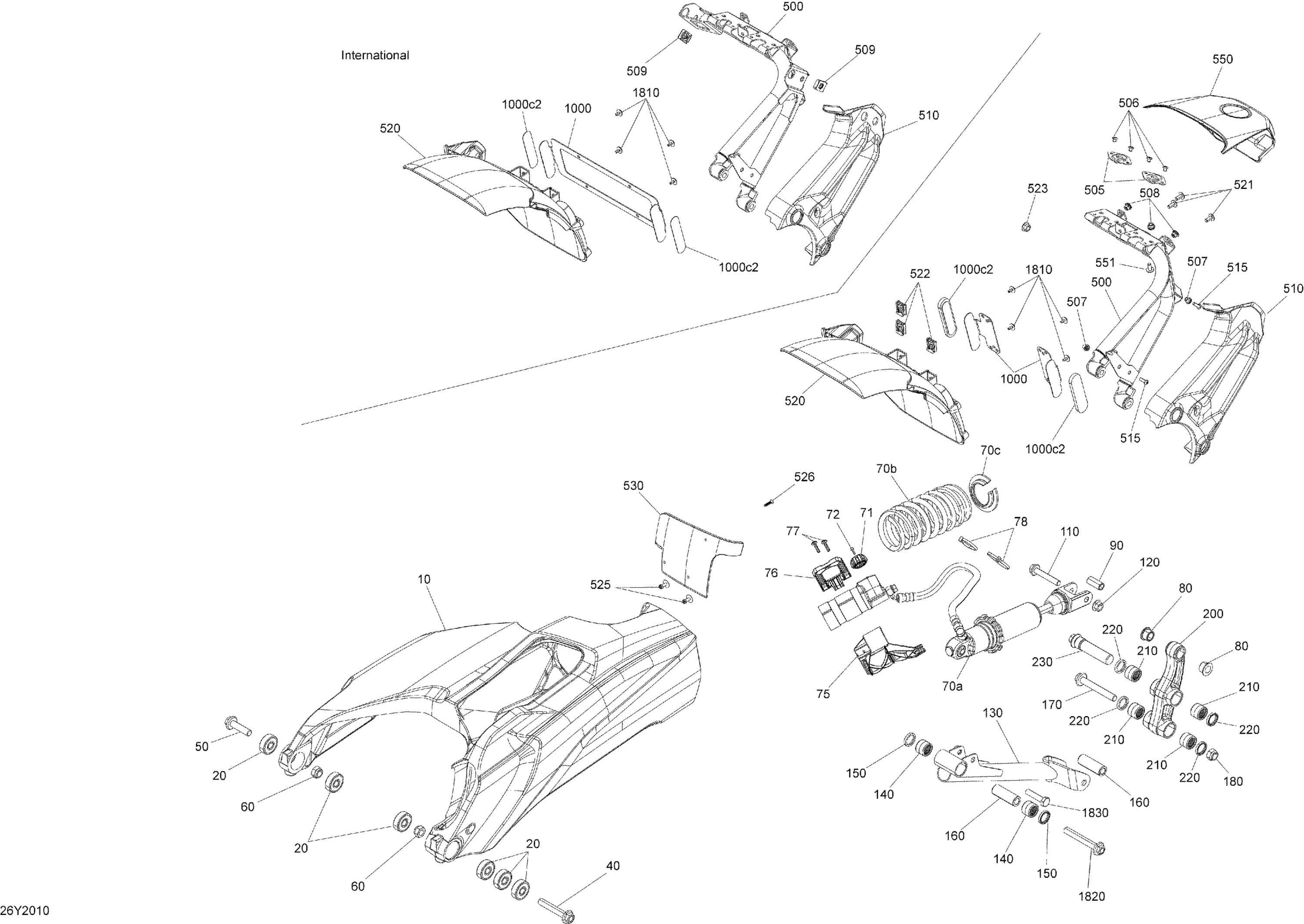 Схема узла: Suspension, Rear - Rally Edition - Swing Arm - Shock - Fender