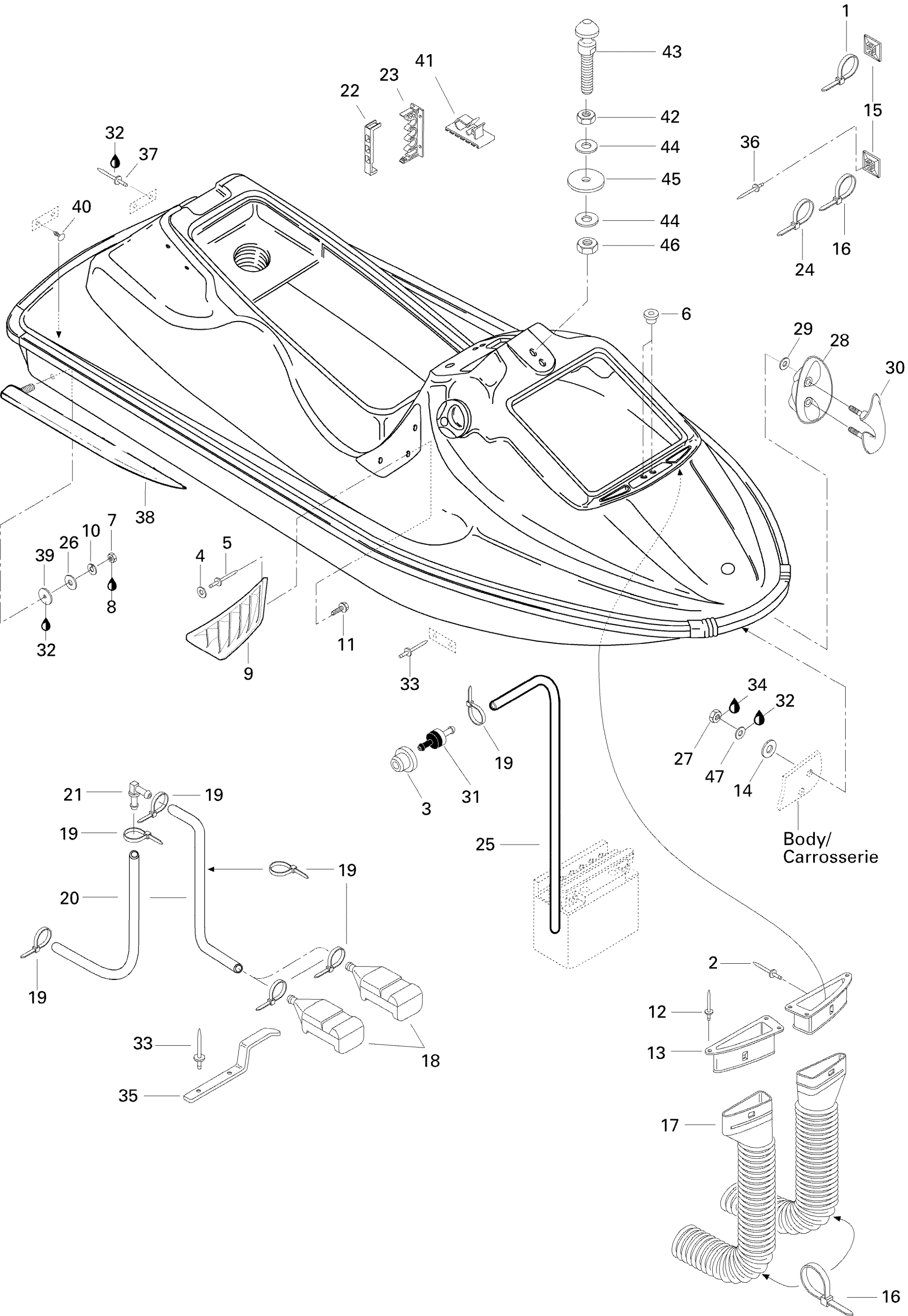 Схема узла: Body, Front View SP