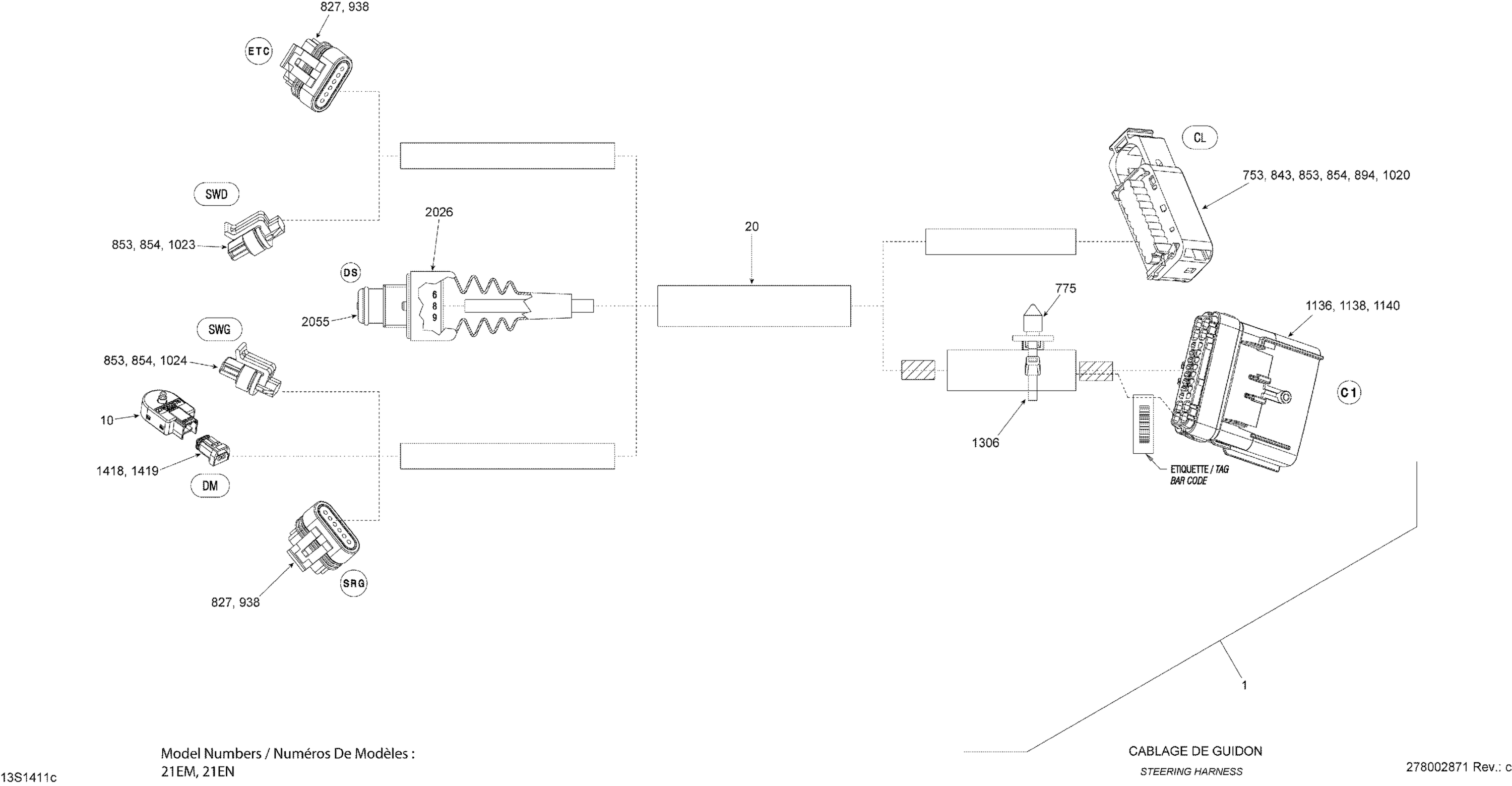 Схема узла: Electrical Harness Steering Harness 1_13S1411c