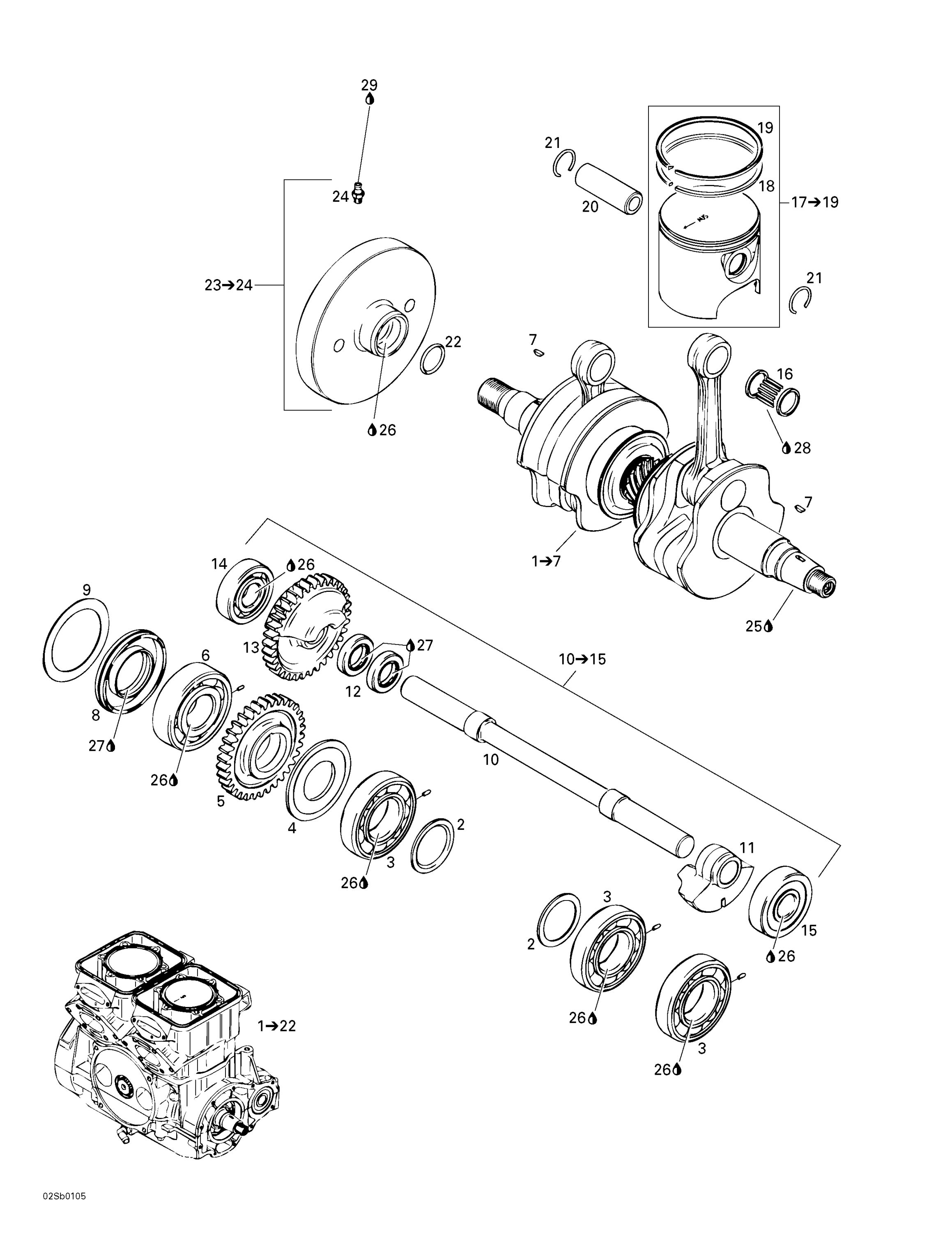 Схема узла: Crankshaft And Pistons