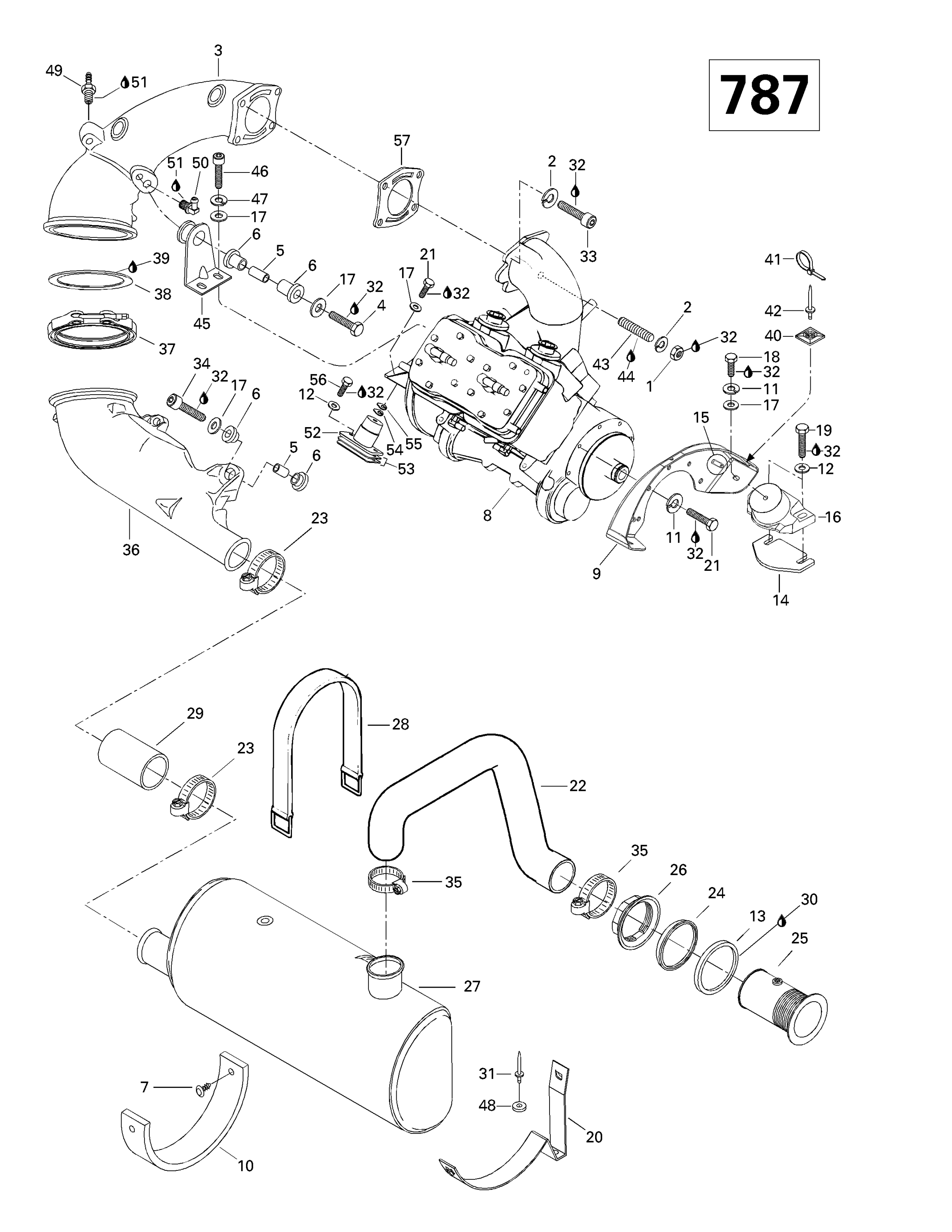Схема узла: Engine Support And Muffler (787)