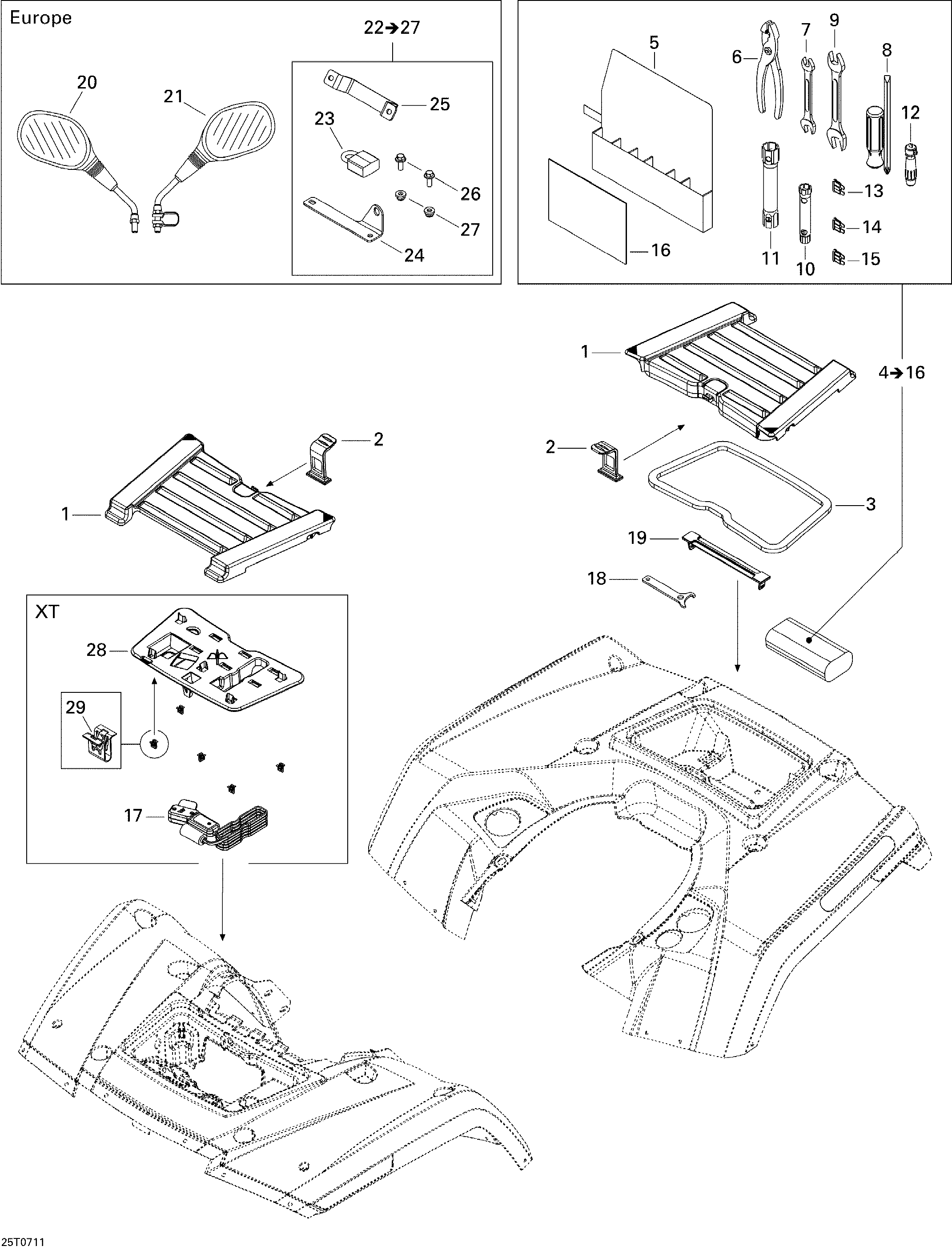 Схема узла: Front and Rear Trays XT