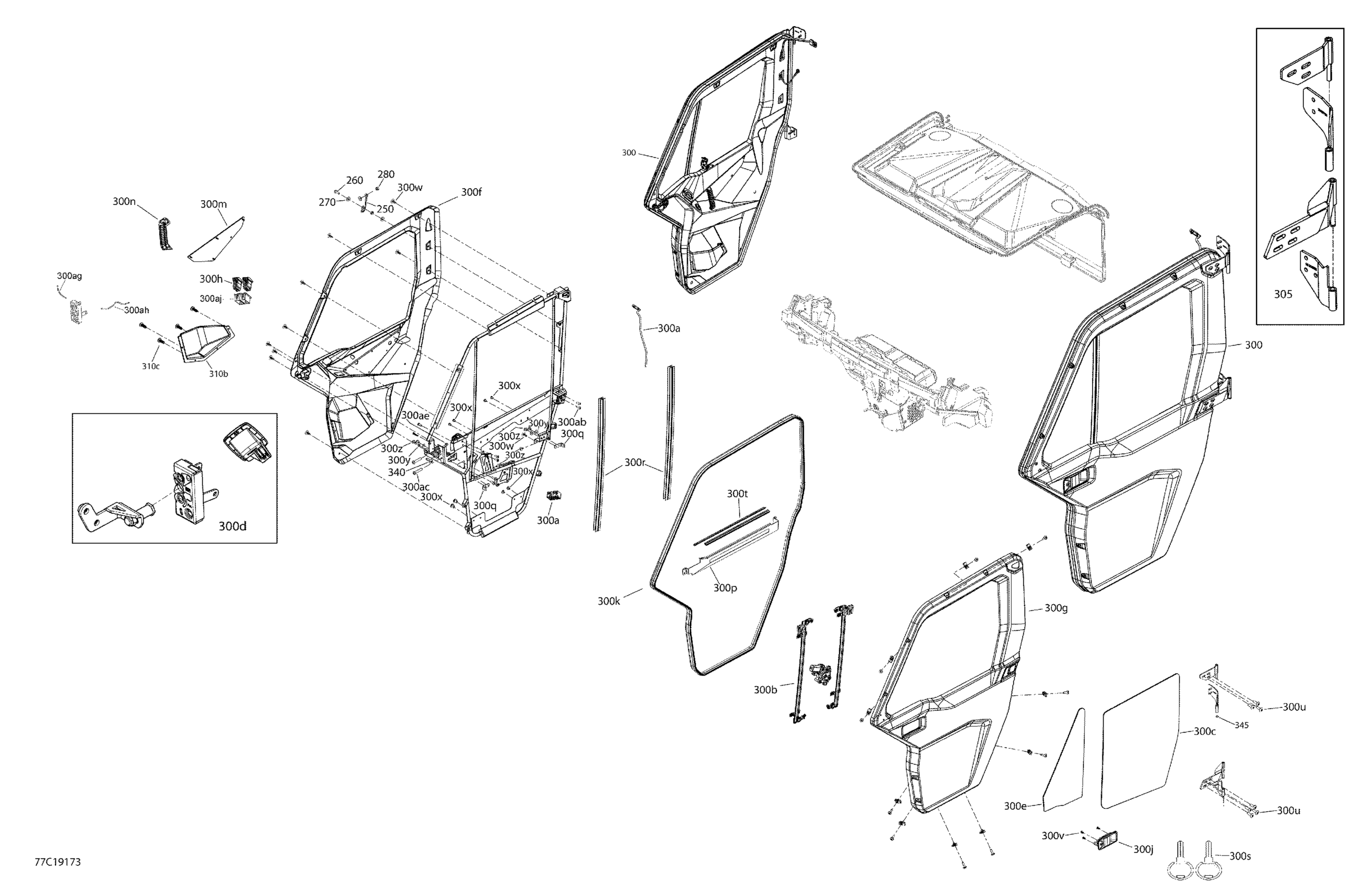 Схема узла: Enclosure Cab - XT CAB - Front Door Section