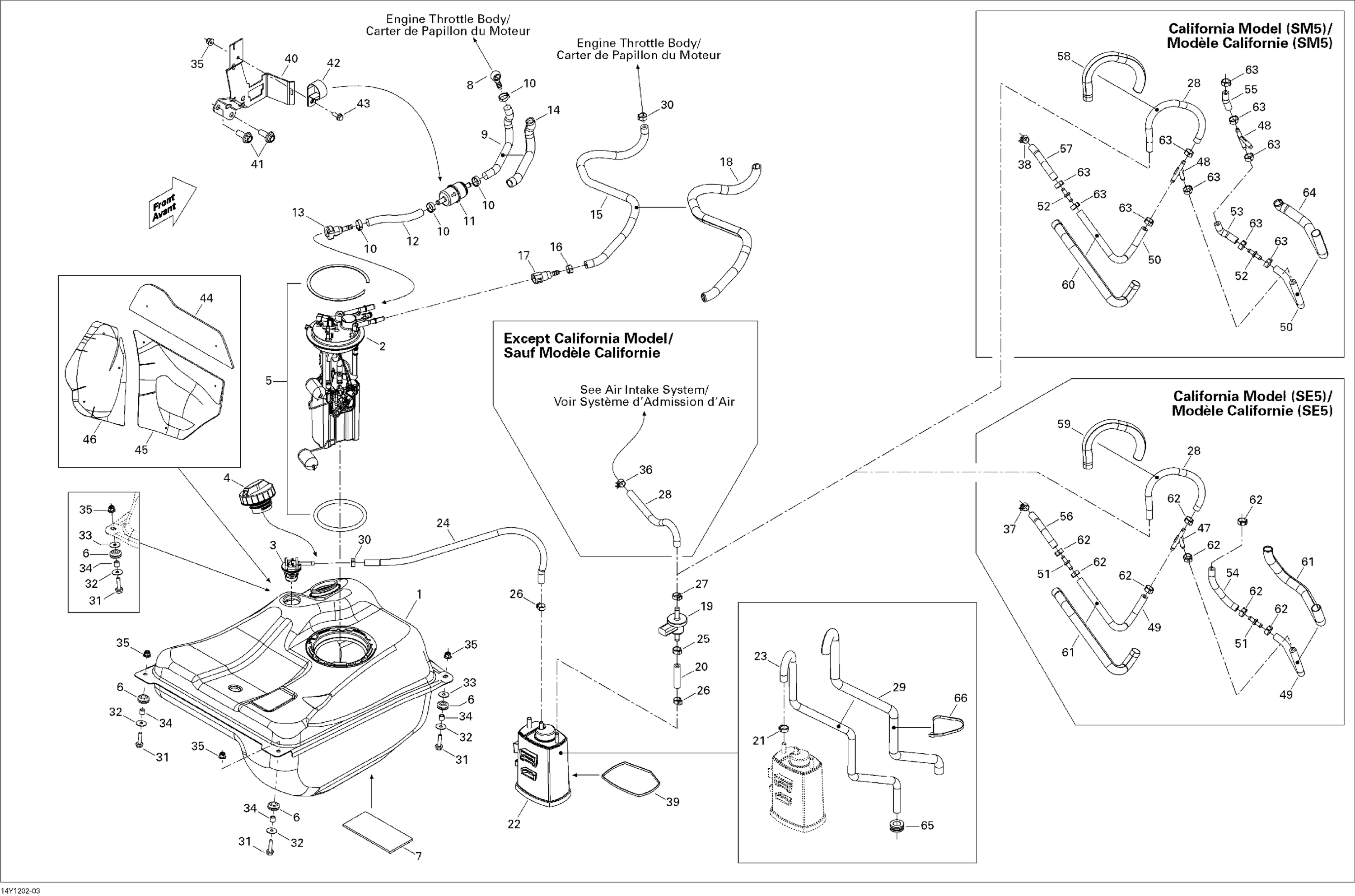 Схема узла: Fuel System Except California Model