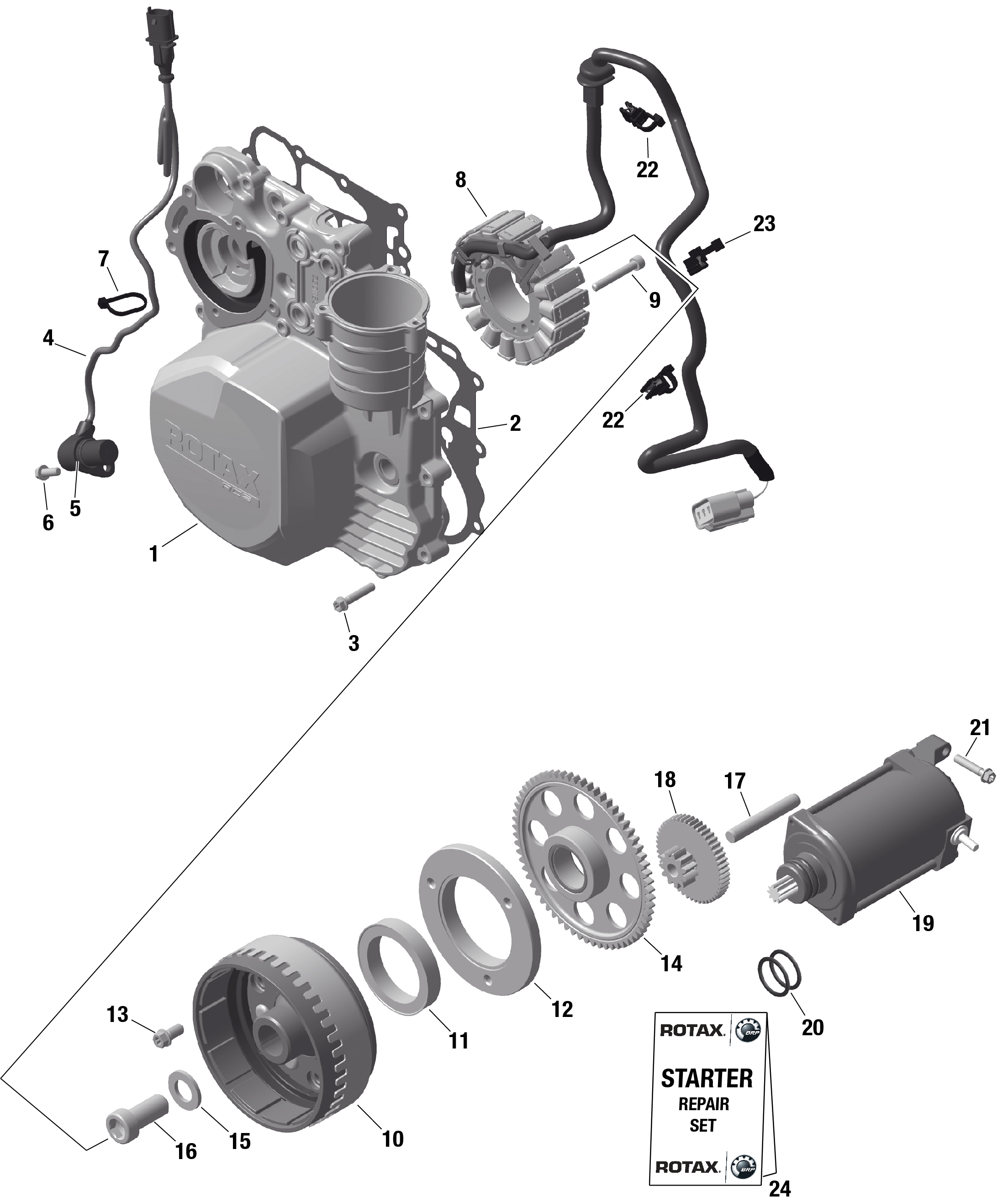 Схема узла: ROTAX - Magneto and Electric Starter