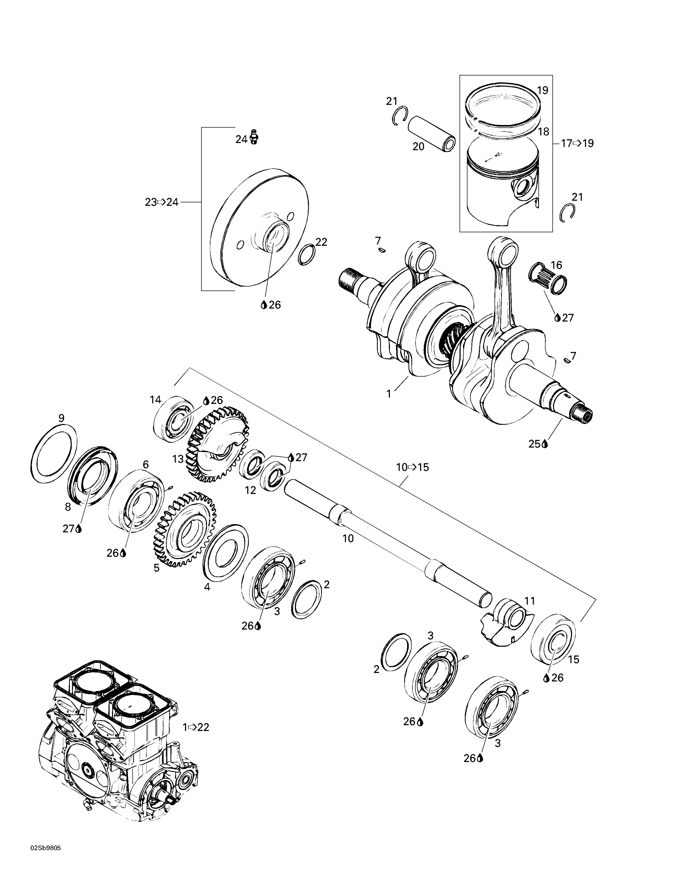 Схема узла: Crankshaft And Pistons