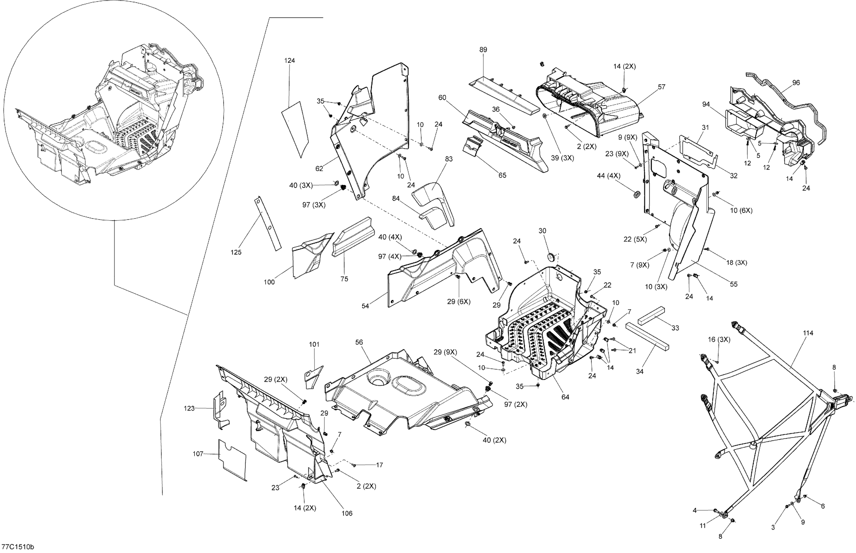 Схема узла: Cab Interior _Passenger Side_77C1510b