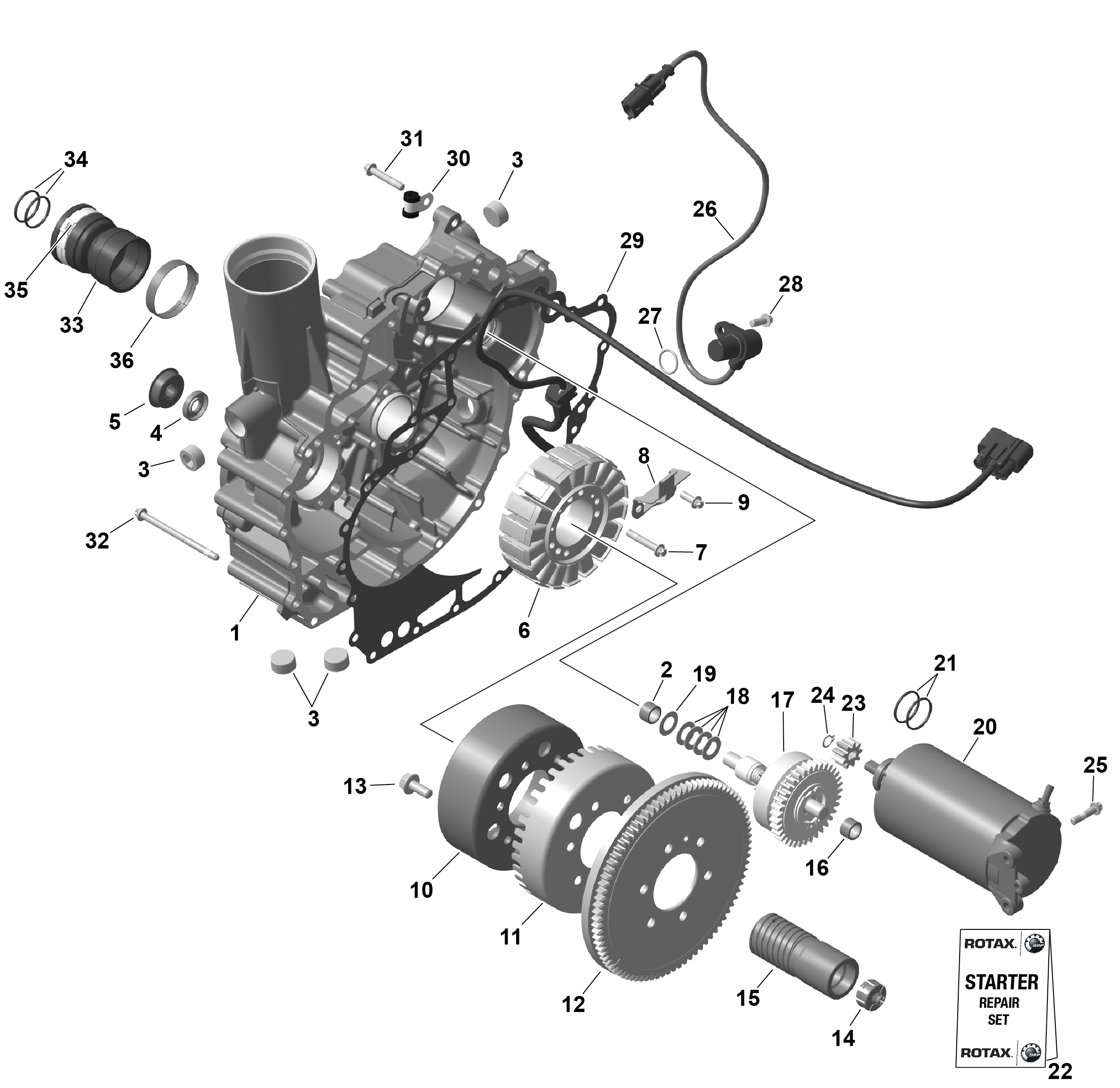 Схема узла: ROTAX - Magneto and Electric Starter