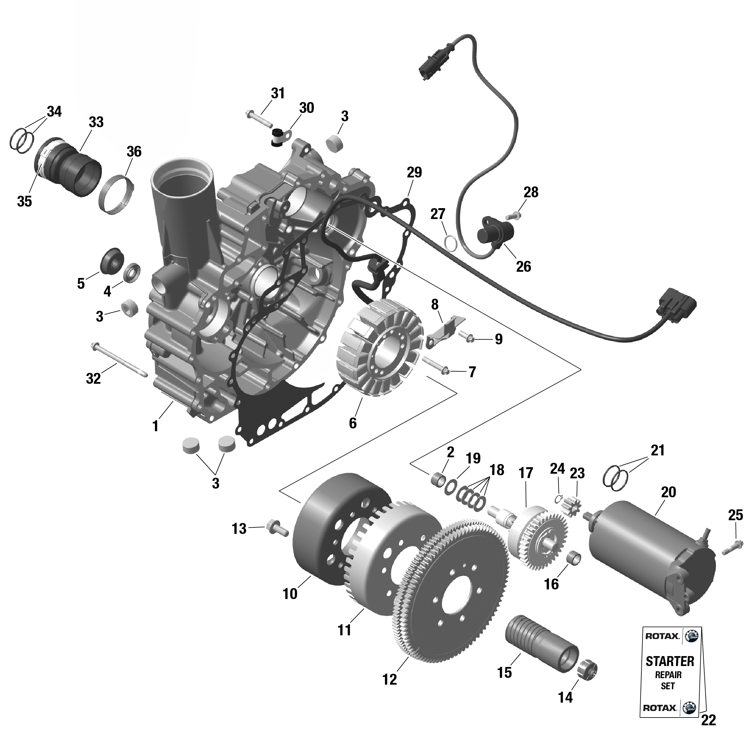 Схема узла: ROTAX - Magneto and Electric Starter