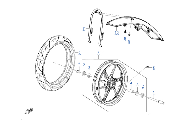 Схема узла: ПЕРЕДНЕЕ КОЛЕСО