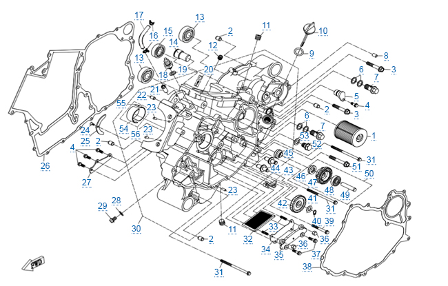 Схема узла: Двигатель - ЛЕВАЯ ПОЛОВИНА КАРТЕРА