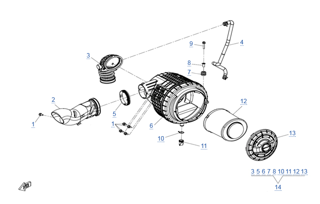 Схема узла: Двигатель - ВОЗДУШНЫЙ ФИЛЬТР В СБОРЕ