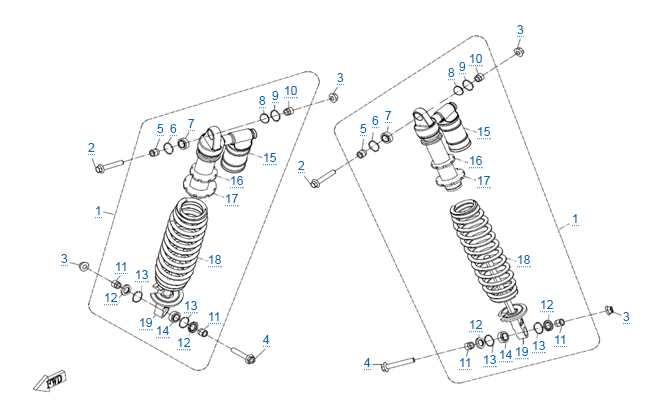 Схема узла: ЗАДНИЕ АМОРТИЗАТОРЫ